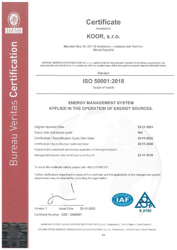 Certifikát ISO 50001 - SK/EN
