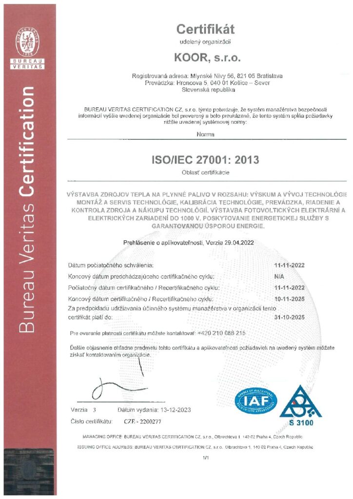 Certifikát ISO 27001 - SK/EN