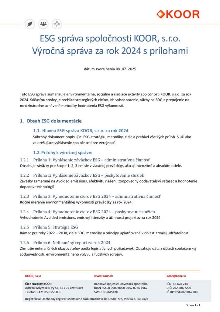 Výročná ESG správa KOOR, s.r.o. 2024