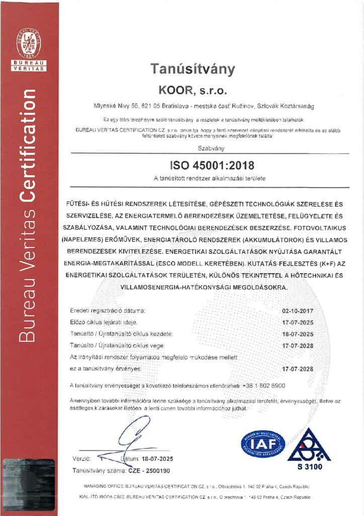 Certifikát ISO 45001 - HU