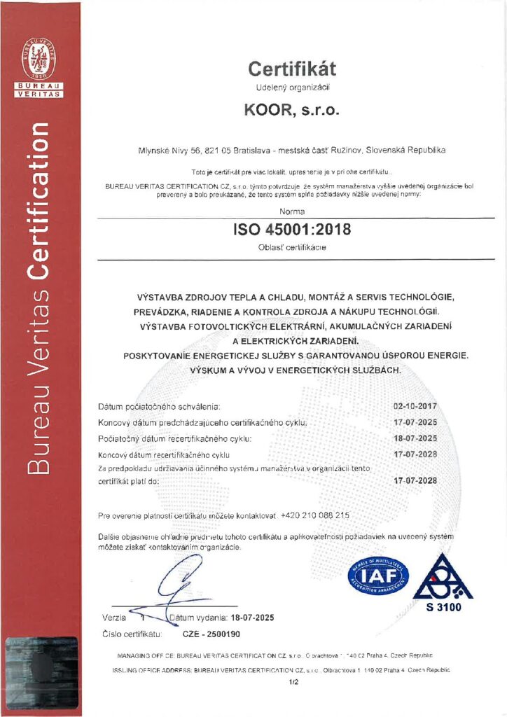 Certifikát ISO 45001 - SK/EN