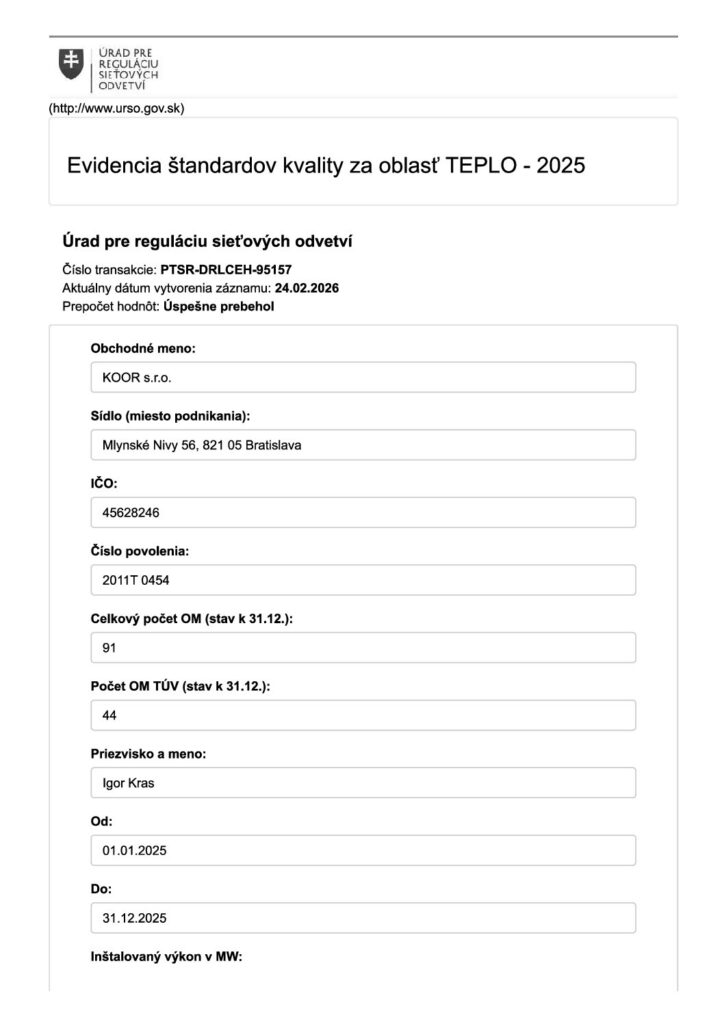 KOOR - URSO Štandardy kvality TEPLO - 2025